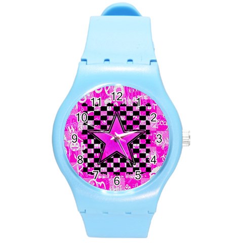 Pink Star Round Plastic Sport Watch Medium from ArtsNow.com Front