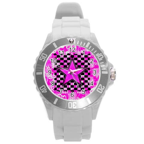 Pink Star Round Plastic Sport Watch Large from ArtsNow.com Front