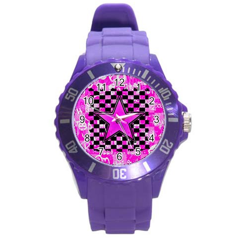 Pink Star Round Plastic Sport Watch Large from ArtsNow.com Front