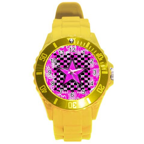 Pink Star Round Plastic Sport Watch Large from ArtsNow.com Front