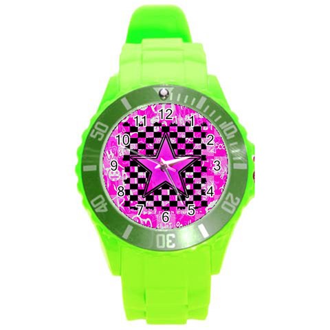 Pink Star Round Plastic Sport Watch Large from ArtsNow.com Front