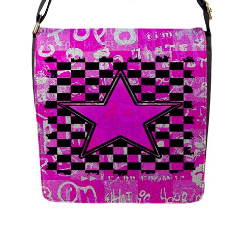 Pink Star Flap Closure Messenger Bag (Large) from ArtsNow.com Front