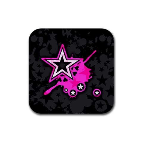 Pink Star Design Rubber Square Coaster (4 pack) from ArtsNow.com Front