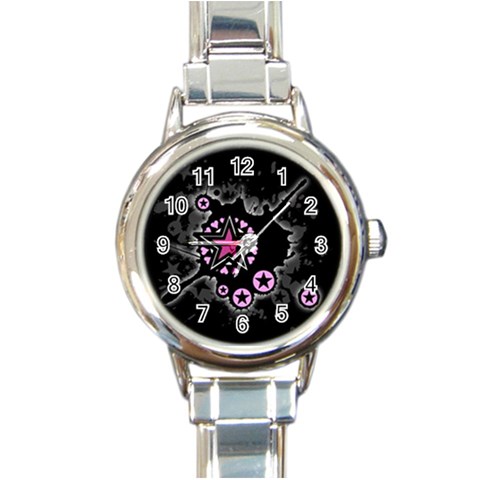 Pink Star Explosion Round Italian Charm Watch from ArtsNow.com Front