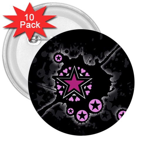 Pink Star Explosion 3  Button (10 pack) from ArtsNow.com Front