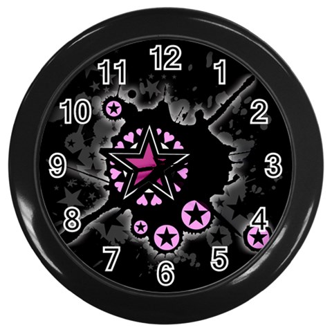 Pink Star Explosion Wall Clock (Black) from ArtsNow.com Front