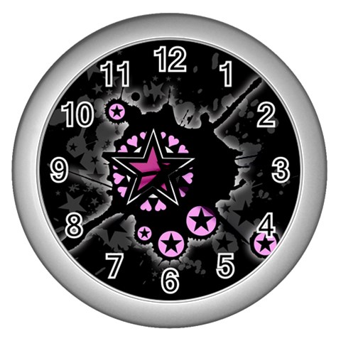 Pink Star Explosion Wall Clock (Silver) from ArtsNow.com Front