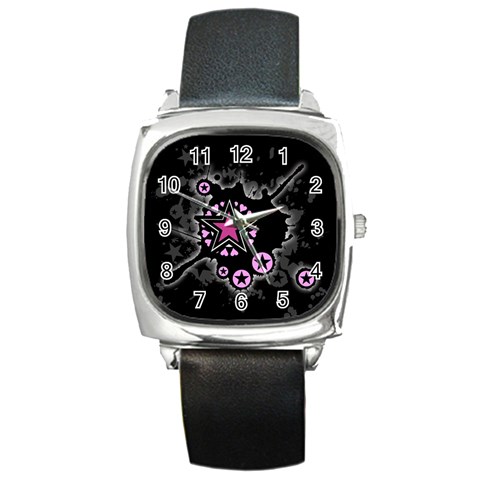 Pink Star Explosion Square Metal Watch from ArtsNow.com Front