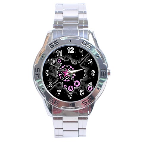 Pink Star Explosion Stainless Steel Analogue Men’s Watch from ArtsNow.com Front