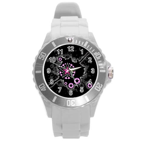 Pink Star Explosion Round Plastic Sport Watch Large from ArtsNow.com Front