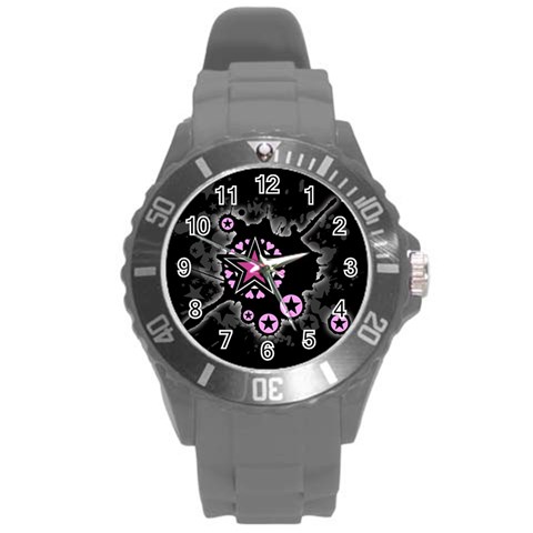 Pink Star Explosion Round Plastic Sport Watch Large from ArtsNow.com Front