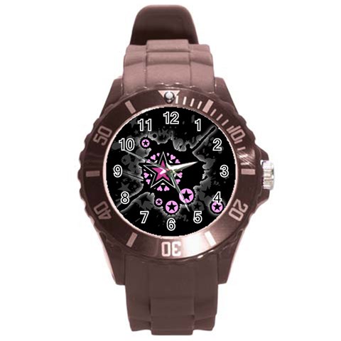 Pink Star Explosion Round Plastic Sport Watch Large from ArtsNow.com Front