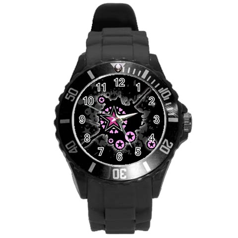 Pink Star Explosion Round Plastic Sport Watch Large from ArtsNow.com Front