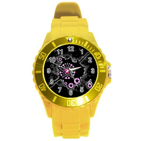 Pink Star Explosion Round Plastic Sport Watch Large from ArtsNow.com Front