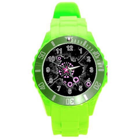 Pink Star Explosion Round Plastic Sport Watch Large from ArtsNow.com Front