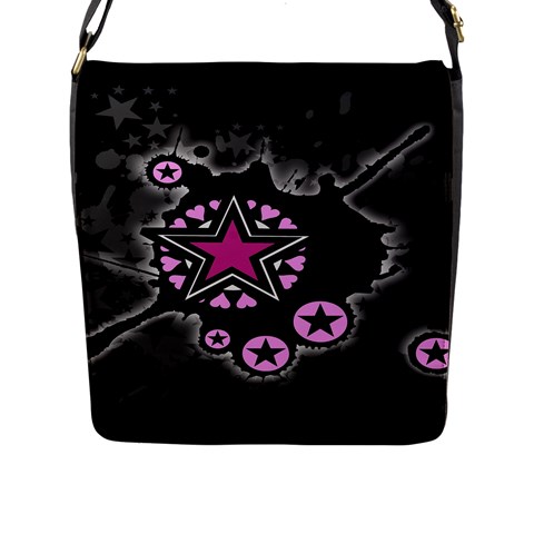 Pink Star Explosion Flap Closure Messenger Bag (Large) from ArtsNow.com Front