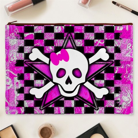 Pink Star Skull Cosmetic Bag (XXXL) from ArtsNow.com Front