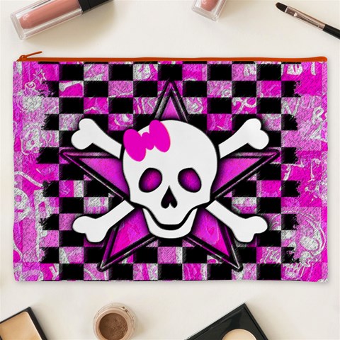 Pink Star Skull Cosmetic Bag (XXXL) from ArtsNow.com Front