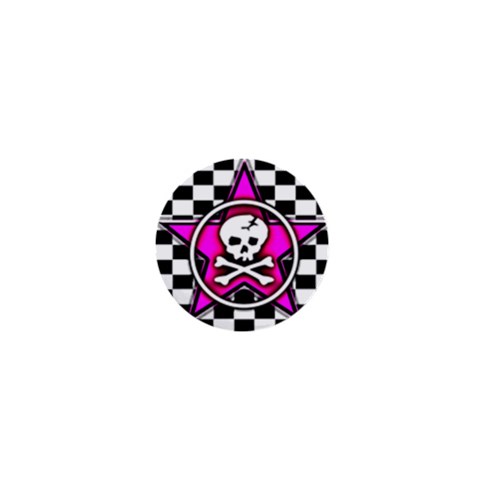 Pink Star Skull Checker 1  Mini Button from ArtsNow.com Front