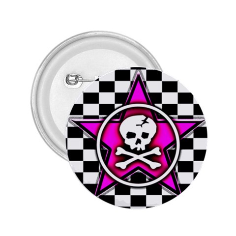 Pink Star Skull Checker 2.25  Button from ArtsNow.com Front