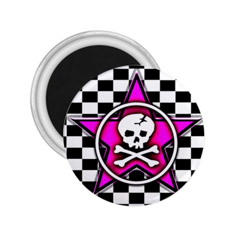 Pink Star Skull Checker 2.25  Magnet from ArtsNow.com Front