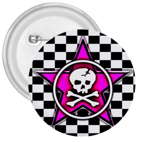 Pink Star Skull Checker 3  Button from ArtsNow.com Front