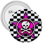 Pink Star Skull Checker 3  Button