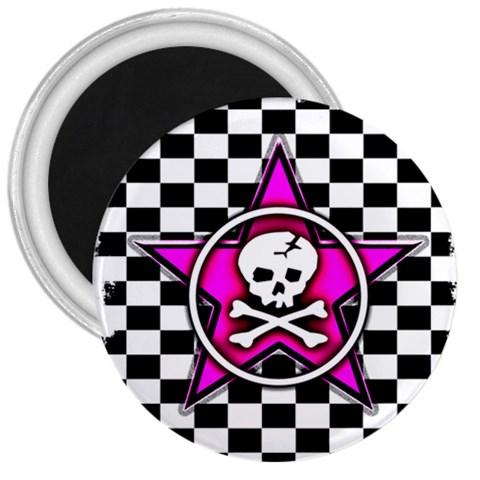 Pink Star Skull Checker 3  Magnet from ArtsNow.com Front