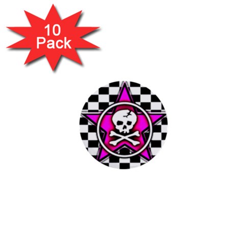 Pink Star Skull Checker 1  Mini Button (10 pack)  from ArtsNow.com Front