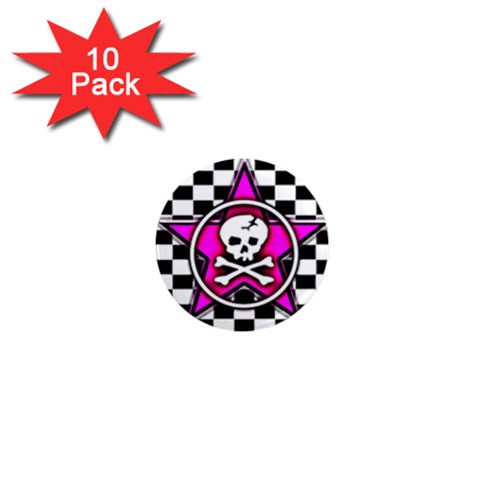 Pink Star Skull Checker 1  Mini Magnet (10 pack)  from ArtsNow.com Front