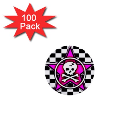 Pink Star Skull Checker 1  Mini Button (100 pack)  from ArtsNow.com Front