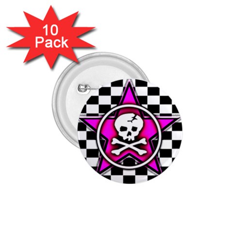 Pink Star Skull Checker 1.75  Button (10 pack)  from ArtsNow.com Front