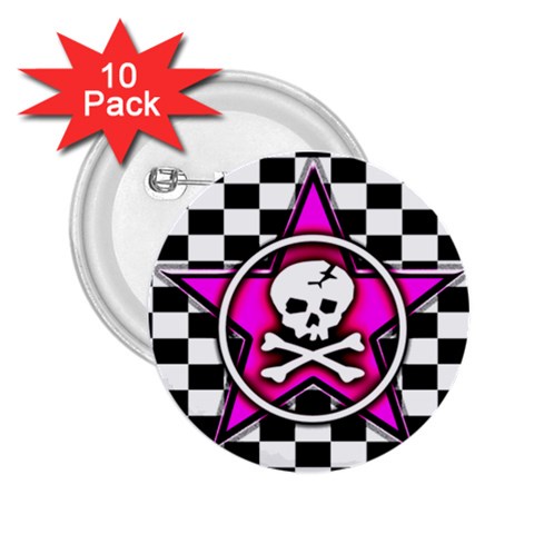 Pink Star Skull Checker 2.25  Button (10 pack) from ArtsNow.com Front