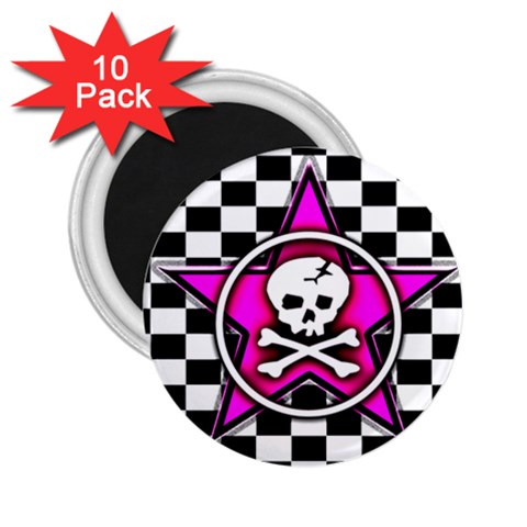 Pink Star Skull Checker 2.25  Magnet (10 pack) from ArtsNow.com Front