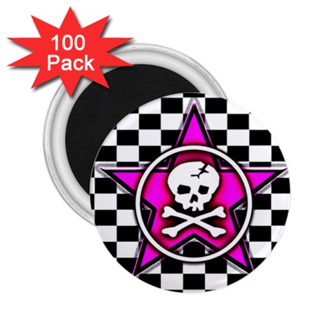 Pink Star Skull Checker 2.25  Magnet (100 pack)  from ArtsNow.com Front