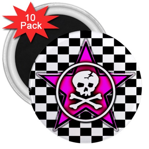 Pink Star Skull Checker 3  Magnet (10 pack) from ArtsNow.com Front