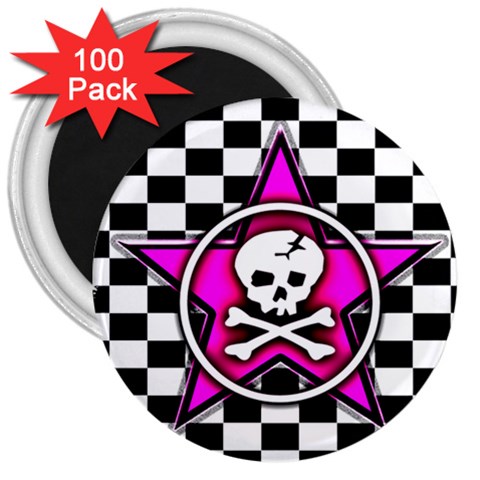 Pink Star Skull Checker 3  Magnet (100 pack) from ArtsNow.com Front