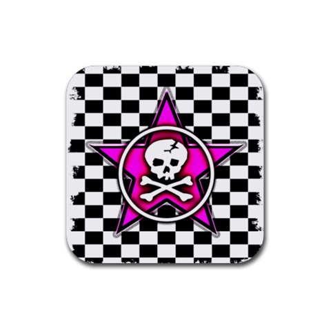 Pink Star Skull Checker Rubber Coaster (Square) from ArtsNow.com Front