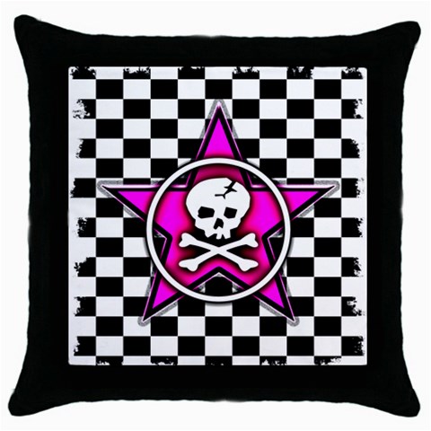 Pink Star Skull Checker Throw Pillow Case (Black) from ArtsNow.com Front