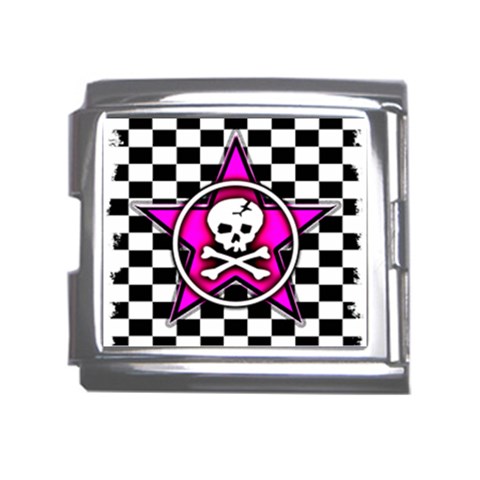 Pink Star Skull Checker Mega Link Italian Charm (18mm) from ArtsNow.com Front