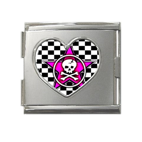 Pink Star Skull Checker Mega Link Heart Italian Charm (18mm) from ArtsNow.com Front