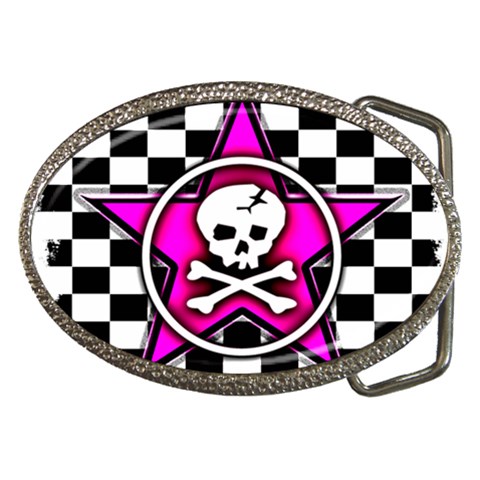 Pink Star Skull Checker Belt Buckle from ArtsNow.com Front