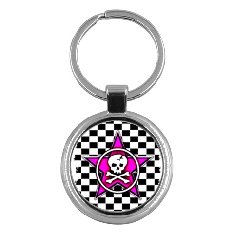 Pink Star Skull Checker Key Chain (Round) from ArtsNow.com Front