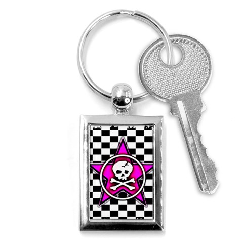 Pink Star Skull Checker Key Chain (Rectangle) from ArtsNow.com Front