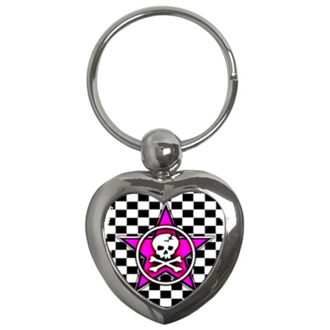 Pink Star Skull Checker Key Chain (Heart) from ArtsNow.com Front