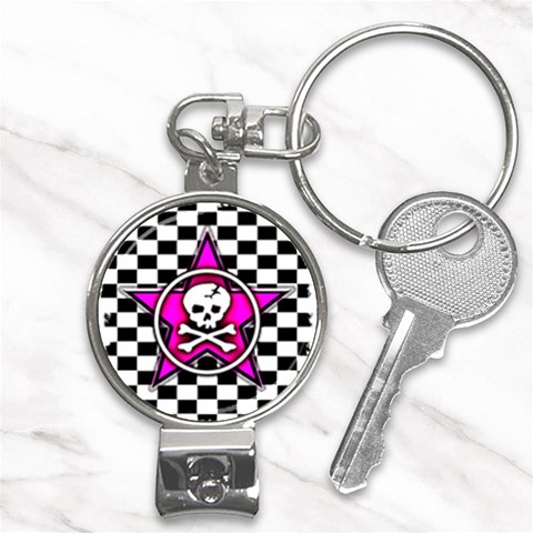 Pink Star Skull Checker Nail Clippers Key Chain from ArtsNow.com Front