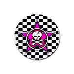 Pink Star Skull Checker Rubber Round Coaster (4 pack)