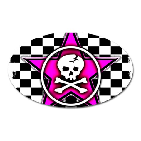 Pink Star Skull Checker Magnet (Oval) from ArtsNow.com Front