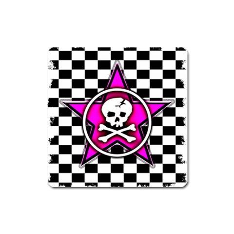 Pink Star Skull Checker Magnet (Square) from ArtsNow.com Front