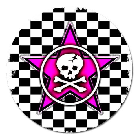 Pink Star Skull Checker Magnet 5  (Round) from ArtsNow.com Front